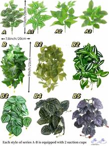 Reptile Plants For Terrariums, Amphibian Habitat Decorations, Artificial Hanging Plants With Suction Cups, Artificial Plants For Gecko Color-Changing Dragon Snake Turtle Tank Accessories