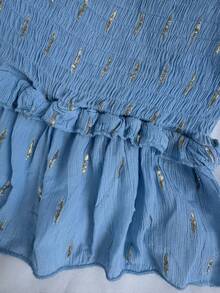 Women's Glitter Party Top With Ruffle Hem For Daily Summer - Màu xanh nhạt - Xem 2
