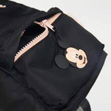 Disney 1pc Mickey Mouse Lightweight Black Nylon Backpack, Polyester Lining + Front Zip Pocket, Versatile Commute/School Accessory School Supplies, Back To School