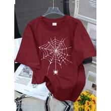 Men's Casual T-Shirt With Spider Web Graphic Print, Round Neck, Short Sleeves, Lightweight And Comfortable, Ideal For Daily Summer Wear - Màu Tím - Xem 1