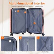 OLIXIS 3 Piece Luggage Sets,Hardside Expandable Lightweight Suitcase With Spinner Wheels,TSA Lock,Telescopic Handle And ABS Durable Material,20"/24"/28",Dark Black - Hồng - Xem 7