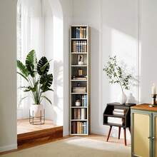 Tall Narrow Bookshelf 8 Tiers, Compact Corner Bookcase, Easy To Match For Living Room, Home Office, Bedroom, Beige Maple - 米色楓木 - 查看 7
