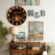 Rustic Wooden Fireplace Clock Wall Decor 10-Inch Wooden Wall Clock, Silent Movement, Battery Operated (AA Batteries Not Included), Artistic Home Decor, Cozy Bedroom Atmosphere, Perfect For Home Accents - Great Gift For Birthdays, Christmas, Halloween - Black - View 5