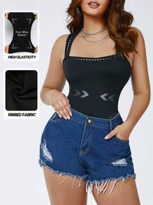 Women's Bodysuits Sexy Ribbed Strappy Square Neck Sleeveless Tummy Control Tank Tops Bodysuits