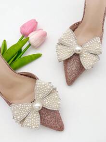 2 件全新优雅白色蝴蝶结水钻珍珠可拆卸鞋夹 - 适合婚礼、新娘派对和高跟鞋