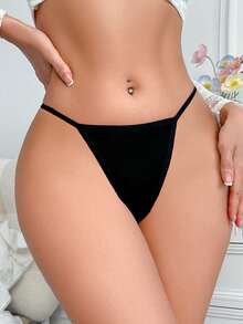 1 chiếc quần lót dệt kim thiết kế hình bướm thoải mái tối giản cho nữ, phù hợp với mọi mùa - màu đen - Xem 3