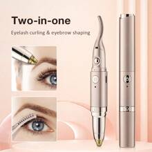 1pc 2-In-1 Electric Eyelash Curler & Eyebrow Trimmer, Automatic Multi-Function Eyebrow Razor & Eyelash Curler, 2 Temperature Settings, Fast Heating, Built-In Lighting, Anti-Scald Comb Design, Round Cap Blade, With USB Charging Cable (140mAh)