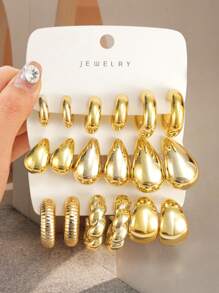 2-18pcs/Set Oversized Teardrop Hoop Earrings, Spiral Stripe C-Shape Earring Set, Exaggerated Hip-Hop Accessories, Women Daily Earrings