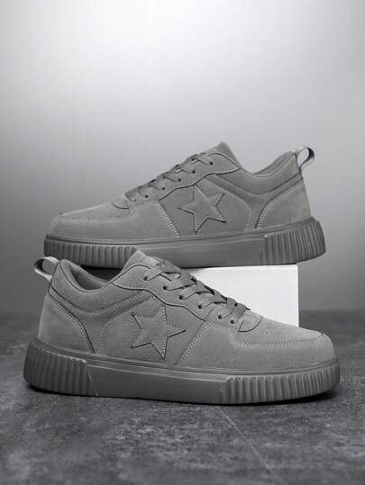 Men's Minimalist Star Pattern Splicing Flat Casual Sports Shoes, Comfortable Lightweight Outdoor Casual Lace-Up Round Toe Sneakers For Teenagers