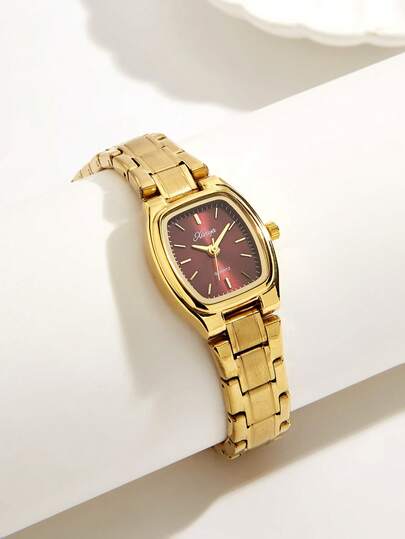 XIVIYA 1 件女士不锈钢表带优雅勃艮第石英手表，高品质节日礼物