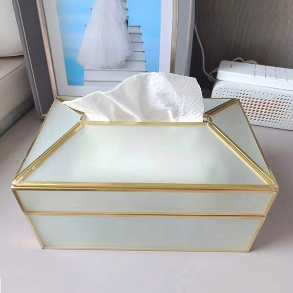1 pieza Portapañuelos de vidrio mate esmerilado, soporte para servilletas, apto para baño, mesa de comedor, tocador