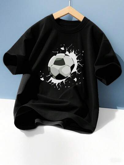 1pc Tween Boy World Cup Football Graphic Short Sleeve T-Shirt, Young Student Casual Top For Boys, Summer