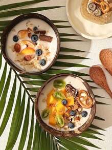 Handmade Coconut Shell Bowls With Wooden Spoons Set,Reusable Handcrafted Bowl, Vegan Organic Salad Bowl, Vintage Round Wood Bowl, Large Wooden Serving Bowl For Salads, Breakfast, Decoration, Smoothie Dessert Bowl,Ideal For Salads, Fruits & Cereals, Coconut Bowl,School Supplies