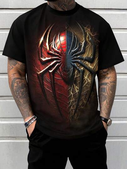 Men's Plus Size Iron Spider Print Fashion Short-Sleeve Crew Neck T-Shirt