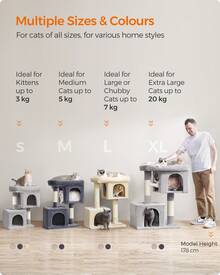 Feandrea Cat Tree, 101 Cm Cat Tower, XL, Cat Condo For Extra Large Cats Up To 20 Kg, Large Cat Perch, 2 Cat Caves, Scratching Post, Smoky Grey - 深灰色 - 查看 6