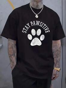 Stay Pawsitive Shirt - Dog Paw Cat Animal Cute T-Shirt Gift T-Shirt, Casual Crew Neck Short Sleeved Summer Top, Men's Wear - Black - View 1