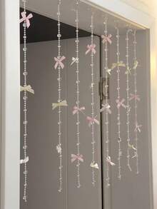 1M=1 pieza, Cortina de puerta con lazo, decoración de atmósfera adorable de corazón rosa femenino para el dormitorio, cadena de cuentas transformadora de la distribución de la habitación - Rosa - Ver 4