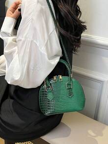Bag Women's 2025 New Fashion Crocodile Pattern One Shoulder Crossbody Bag Niche Design Portable Retro Shell Bag - Green - View 6