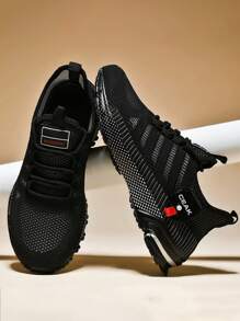 Plus Size Men's Casual Breathable Sports Running Shoes, Outdoor Fashion Solid Color Light-Weight Training Sneakers