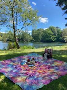 1 Stück Frühling/Sommer Neuer Boho Stil wasserdichte Sand abweisende modische süße Farbverlauf Blumen digital bedruckte Stranddecke, geeignet für Camping, Outdoor-Picknick, Strand