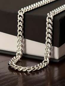 2pcs Stainless Steel Hip Hop Style Cuban Chain Necklace Set, Couple Promise Necklace With Card, Everyday Wear & Gift, Valentine's Day Anniversary, Jewelry All Season With Elegant Gift Box - Silver - View 8