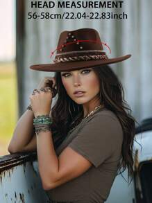 1pc FashionWomen's Western Cowboy Hat With Rhinestone Colored Rope And Matching Outdoor Travel Hat For Men And Women