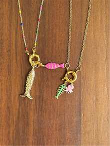 Collar con colgante de acero inoxidable con diseño de pulpo colorido, espina de pescado y goteo de aceite como joya de regalo para mujeres en viaje - collar - Ver 4