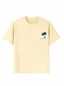 Tween Girl Casual Fun Print Crew Neck Short Sleeve T-Shirt, Summer Top - Apricot - View 2