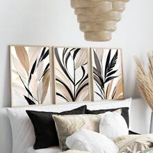 3 Pcs Frameless Posters, 2D Inkjet Printing, Abstract Tropical Plants, Beige Bohemian Style Abstract Wall Art Prints, Neutral Style, Suitable For Living Room, Bedroom, Porch, Restaurant Decoration Painting Posters