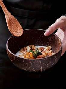 Handmade Coconut Shell Bowls With Wooden Spoons Set,Reusable Handcrafted Bowl, Vegan Organic Salad Bowl, Vintage Round Wood Bowl, Large Wooden Serving Bowl For Salads, Breakfast, Decoration, Smoothie Dessert Bowl,Ideal For Salads, Fruits & Cereals, Coconut Bowl,School Supplies