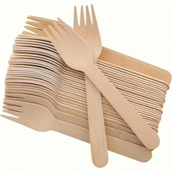 100/50/10 Lightweight Disposable Wooden Forks - Durable, Convenient For Camping, Kitchen And Outdoor Use - Perfect For Parties, Picnics And Daily Meals