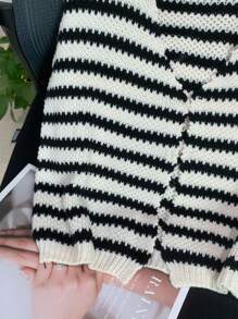 Women's Striped Knitted Cardigan With Button Deep V-Neck Vest