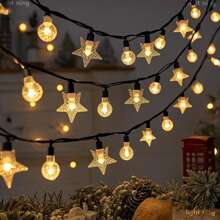 1 Pack LED Solar String Lights, Outdoor Crystal Globe Lights, Solar-Powered Colorful Fairy Lights, Bubble Ball Lights, Star Lights, Decorative Lighting For Garden, Lawn, Patio, Courtyard, Balcony, Fence, Porch, Trees, Tent, Camping
