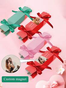 1/5/10pcs Customized Creative Candy Shaped Christmas Gift Boxes, Customized White Cardboard Printed Creative Candy Boxes, Gift Boxes, Festival Gift Boxes, Customized Wedding Packaging Boxes - Red, Pink and Green - View 3