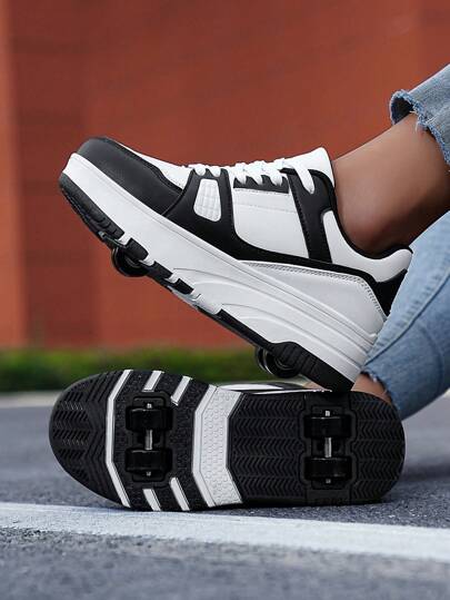 Detachable Roller Skates Suitable For Boys And Girls, Fashionable Low-Top Lace-Up Roller Shoes, Lightweight, Durable And Non-Slip, Suitable For Outdoor Activities