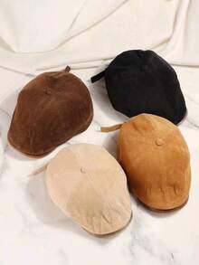 1pc Solid Color Retro Casual Polyester Brimmed Solid Color Beret Hat, Autumn/Winter Fashion Artist Cap Newsboy Cap