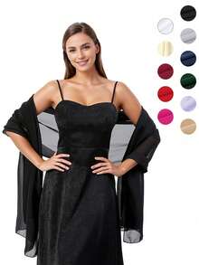 1 件女士时尚优雅雪纺披肩，白色围巾和披肩，适合婚礼、派对、晚礼服和特殊场合，香槟色女士秋装 - 彩色 - 查看 18