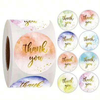500pcs/Roll Ombre Color Thank You Seal Stickers For Decorating Envelopes,School Supplies,Back To School