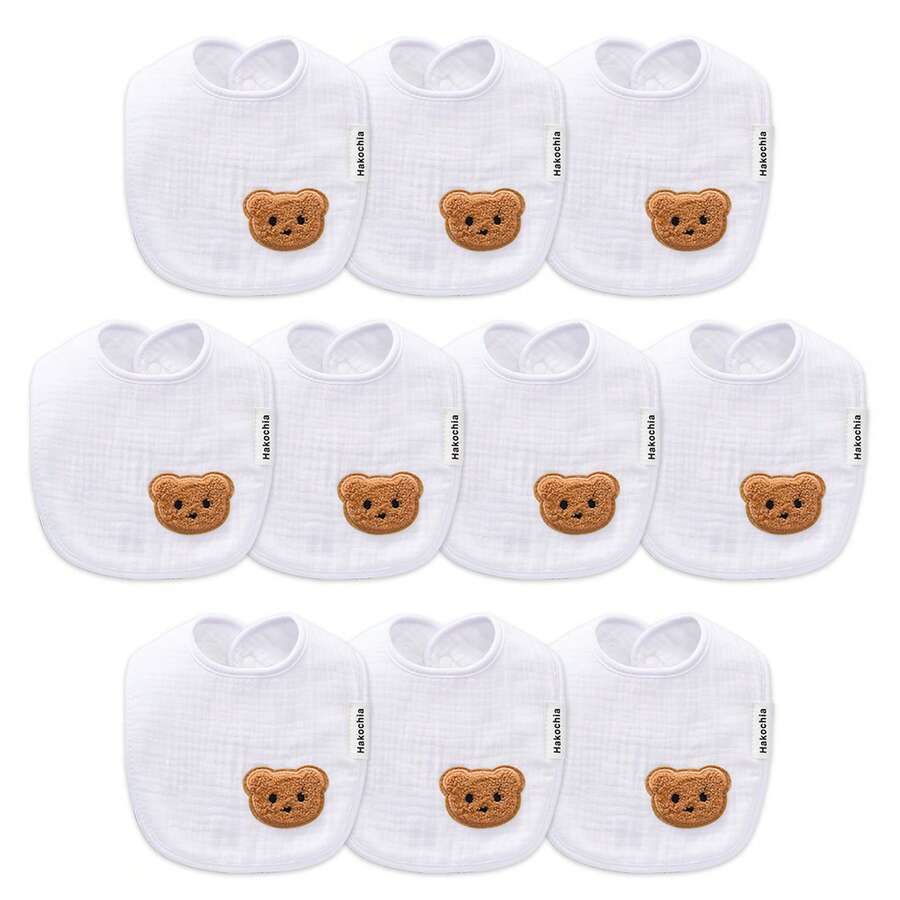 Extra Thick Muslin Baby Bibs, For Heavy Droolers 0-36M | 6-Layer Super Absorbent Baby Feeding Bibs | Unisex Neutral Design 10-Pack, Hypoallergenic & Quick Dry