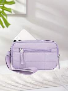 Multi-Functional Wristlet Purse For Women 3-Zipper Design Credit Card And Phone Holder - 紫色 - 查看 1
