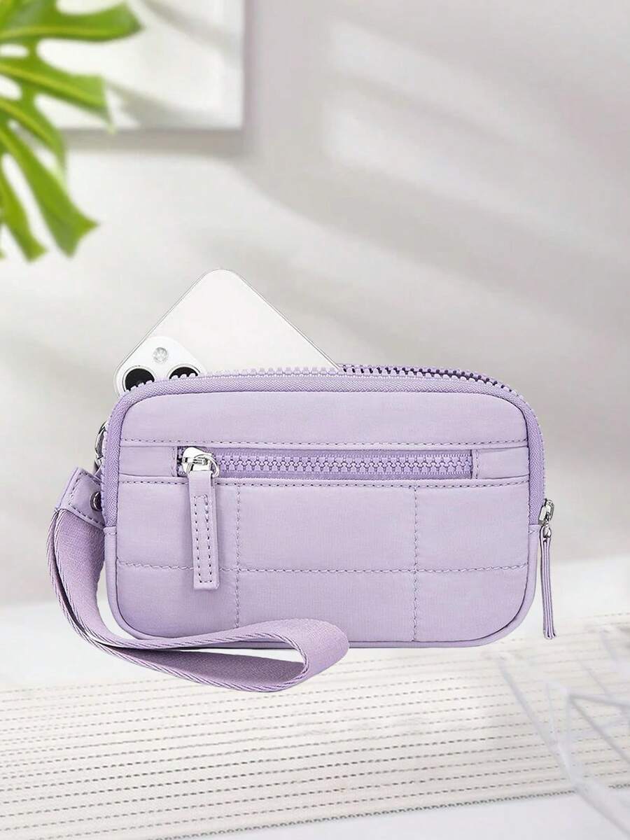 Multi-Functional Wristlet Purse For Women 3-Zipper Design Credit Card And Phone Holder - 紫色 - 查看 1