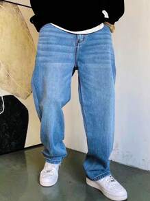 Vintage Washed Relaxed Casual Wide-Leg Jeans, Street Style
