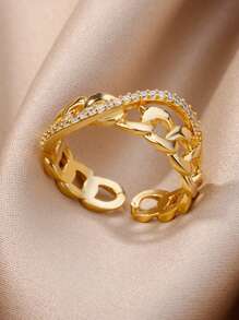 1 pièce Bague vintage en zirconium cubique pour femmes, couleur or, en acier inoxydable, anneau géométrique pour mariage, fiançailles, fête, cadeau de bijoux