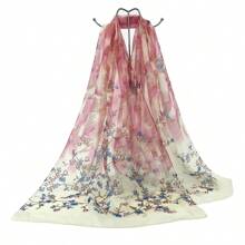 1 pieza Bufanda de poliéster con estampado floral y color degradado, adecuada para todas las estaciones