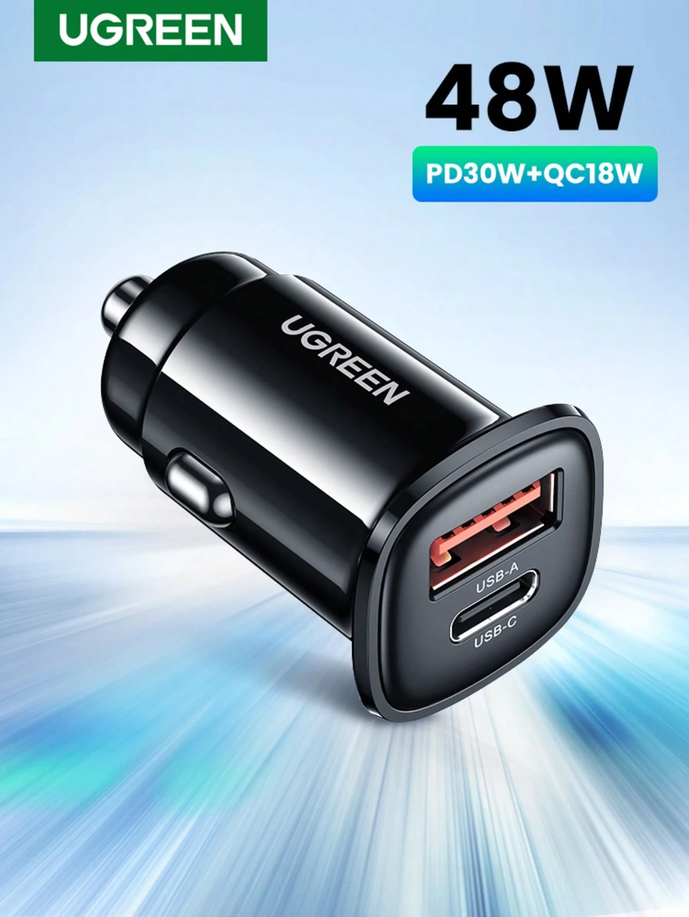 UGREEN Ugreen 30W شاحن سيارة QC18W لـ iPhone 16 15 14 13 Pro Max Sam Sung Galaxy S25 S24 S23 S22 Ultra Android هواتف | مقاس: حجم واحد