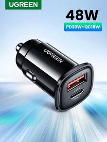 UGREEN 30W 车载充电器 QC18W 适用于 16 15 14 13 Pro Max 三星 Galaxy S25 S24 S23 S22 Ultra 安卓手机
