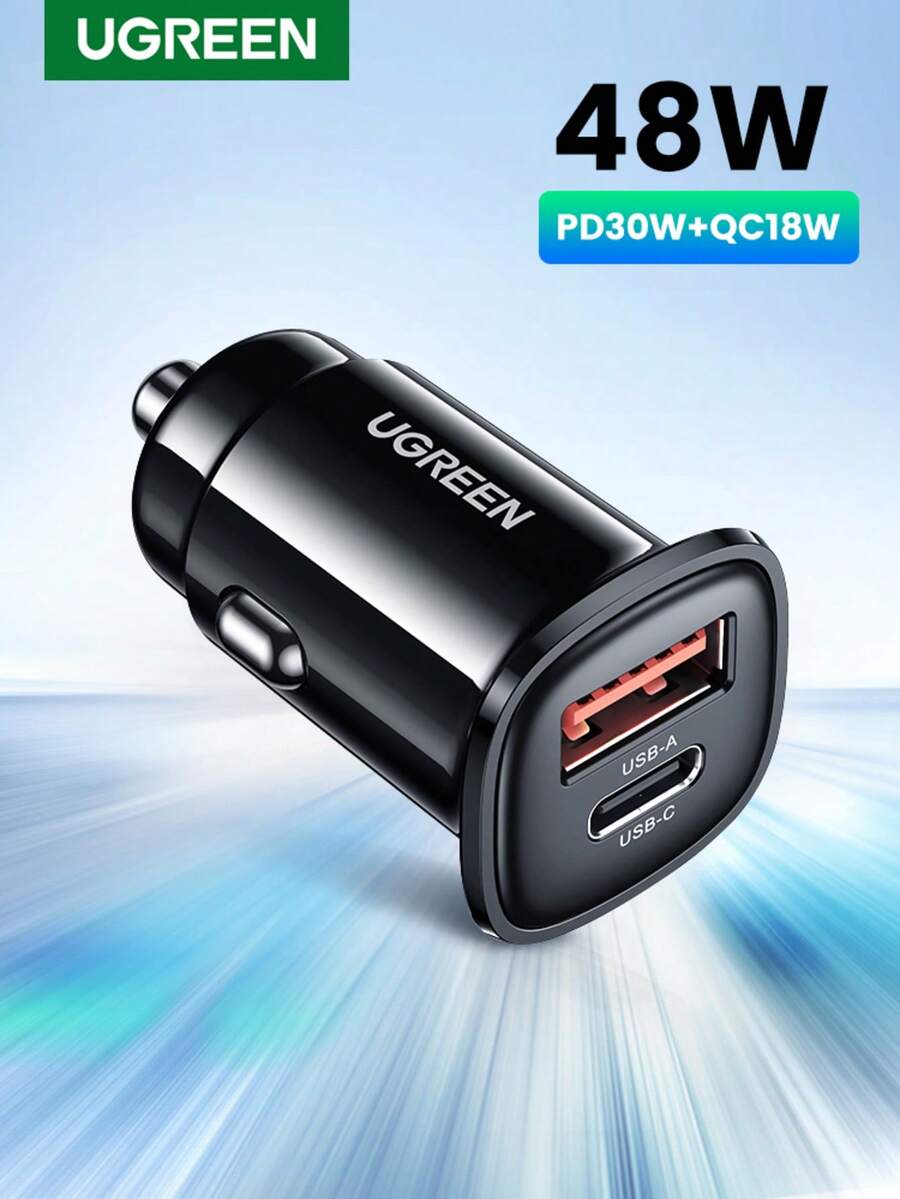 UGREEN 30W 车载充电器 QC18W 适用于 16 15 14 13 Pro Max 三星 Galaxy S25 S24 S23 S22 Ultra 安卓手机