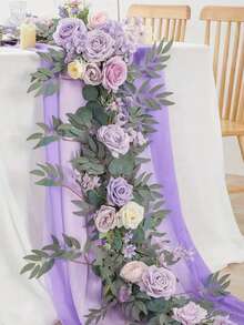 1PC 5.9FT Eucalyptus And Willow Leaf Garland With Artificial Flowers Fake Flower Rose Vine Greenery Decorative Wall Hanging Plant For Wedding Arch Arrangement Party Decor - Màu tím - Xem 2