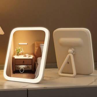Make-upspiegel met ledverlichting, draagbare reisspiegel, opvouwbare spiegel met verstelbare standaard, 3 kleurstanden, verlichte kaptafelspiegel, slim dimbaar touchscreen, kaptafelspiegel voor kaptafel, slaapkamer, kleedkamer, spiegel met 360° rotatie, USB-oplaadbaar voor op het bureau, Valentijnsdag, Moederdag, cadeau voor meisjes, afstudeercadeau