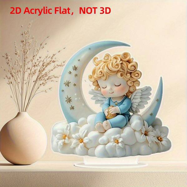 Placa decorativa plana 2D de ángel en forma de media luna de acrílico, de una sola pieza, con soporte - Decoración interior/exterior para festividades, adecuada para Halloween, Pascua, Día de la Madre, Día del Padre, San Patricio - Decoración para el hogar, oficina, cafetería, sin necesidad de electricidad, arte de pared de oficina | Decoración | Patrón de ángel, Decoración de Halloween, plano 2D